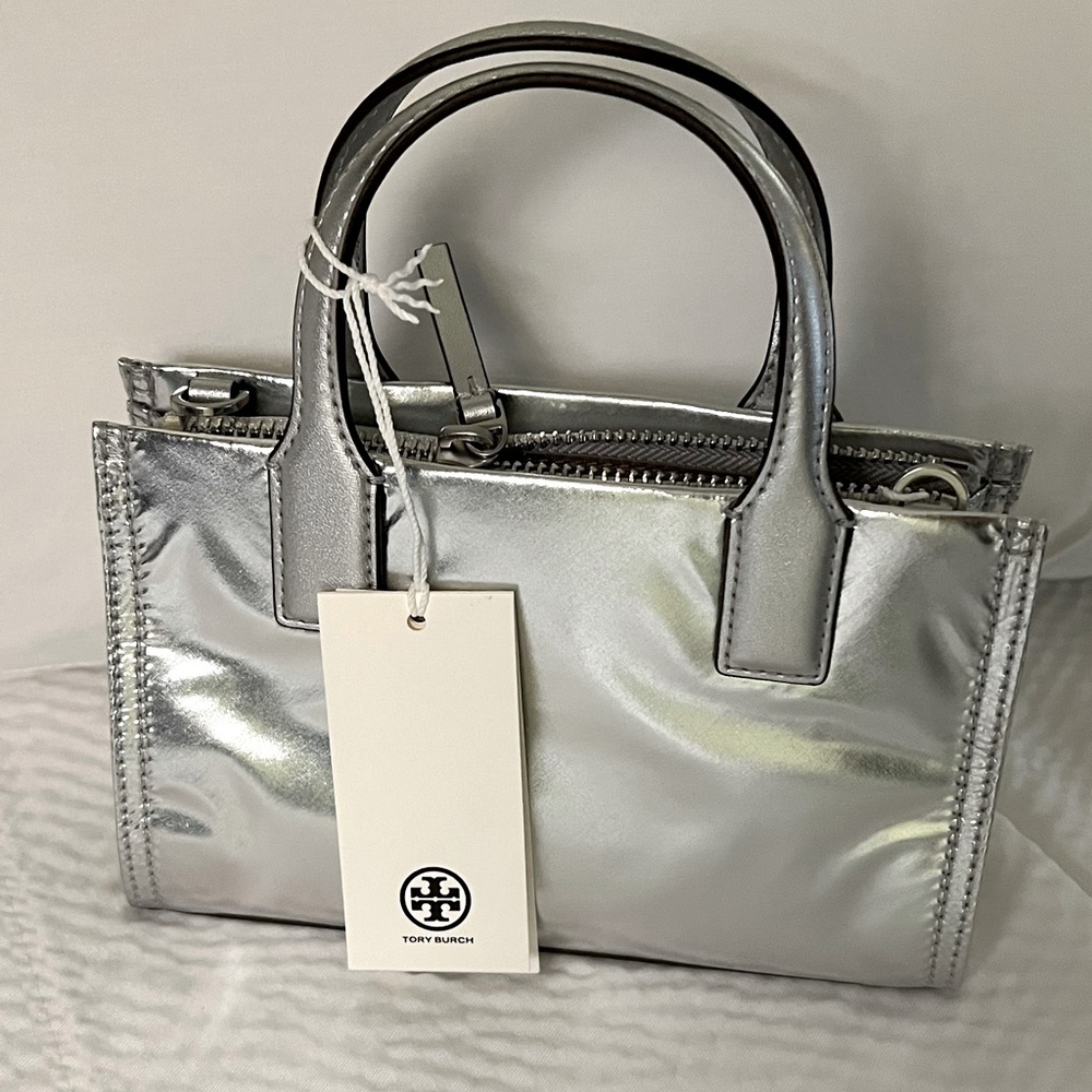 Tory Burch ella nylon mini tote crossbody silver - Picture 2 of 5